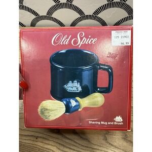 Vintage Blue Old Spice Shaving Mug And Brush
